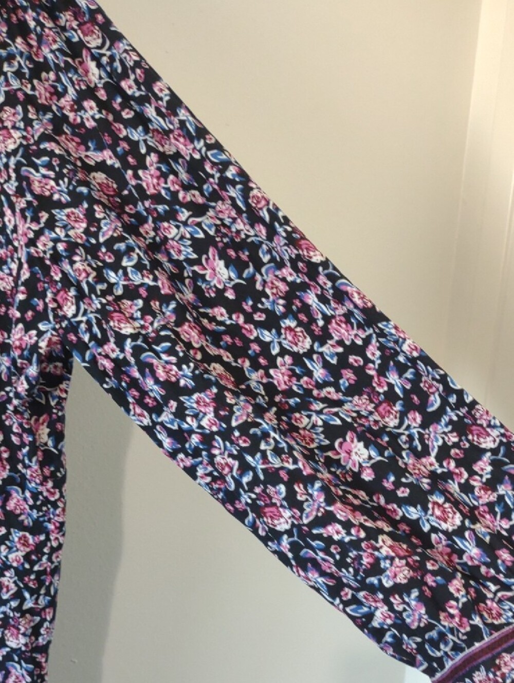 Woman Within 2X Floral Boho Tunic Berry Navy Long Sleeve Plus Size Cottagecore - Picture 6 of 9